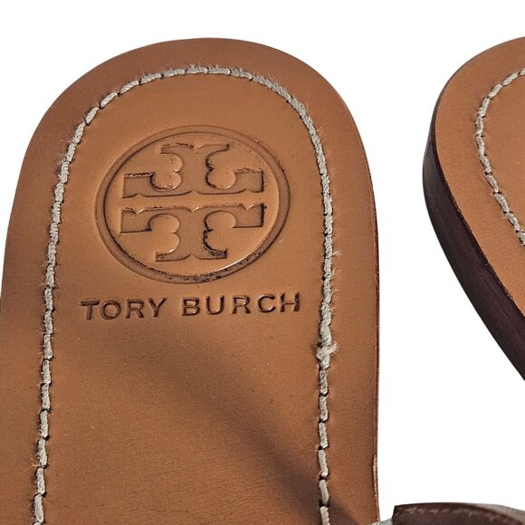 Tory Burch Women’s Silver Leather Sandals 8 Thong Logo Flat Old Money Coastal - Picture 5 of 12